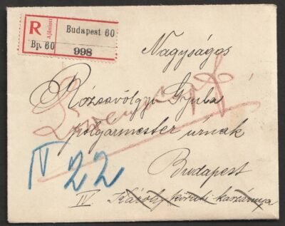 1912. Budapest, helyi ajánlott levél Rózsavölgyi Gyula részére