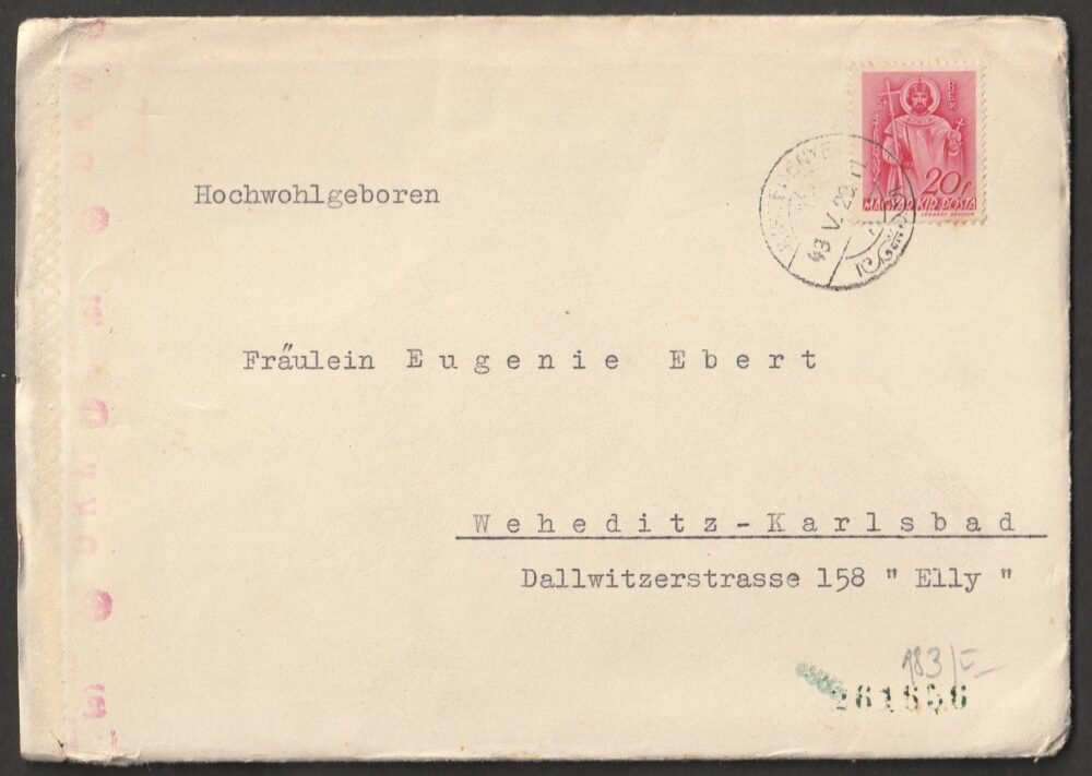 1943. Kisternye, Carlsbad  (Karlovy Vary)-ba feladott cenzúrázott levél teljes tartalommal