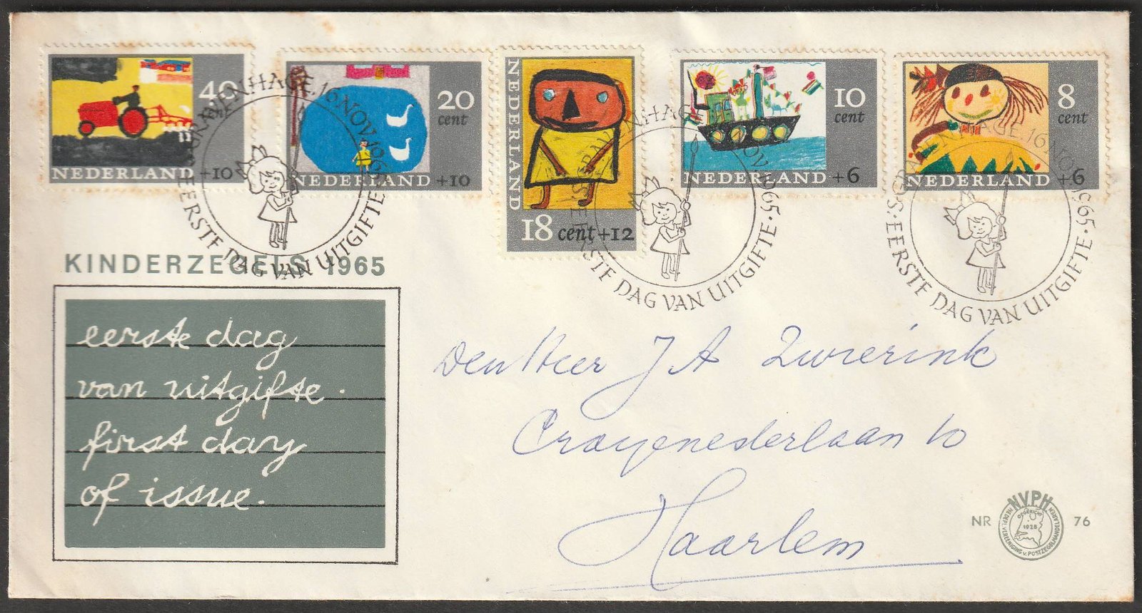 1965. Hollandia, FDC belföldi levélként