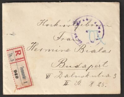 1919. Temesvár, Budapestre feladott ajánlott levél, teljes tartalommal