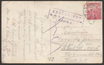 1918. Fiume, cenzúrázott képeslap