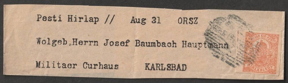 190? Újság szalag (teljes) Karlsbad érkezési bélyegzéssel