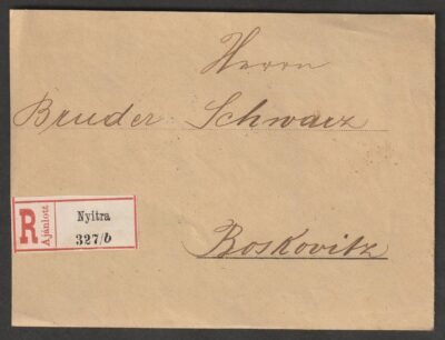 1897. Nyitra, Boskovitzra feladott ajánlott levél