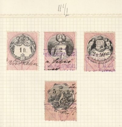 Illetékbélyegek – fogazatváltozatokkal, albumlapon (speciál gyűjteményből)