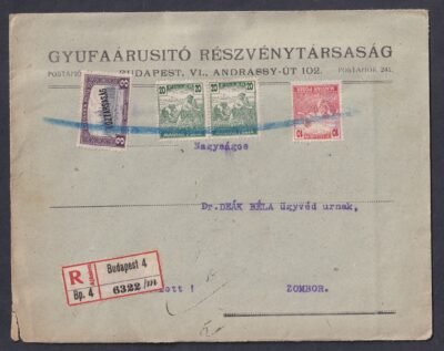 1920. Budapest, kézi érvénytelenítéssel Zomborra feladott levél, teljes tartalommal