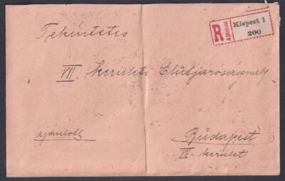 1919. Budapest, Kispestre feladott ajánlott levél