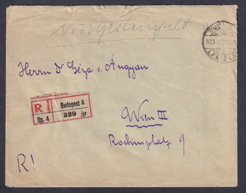 1923. Bécsbe feladott ajánlott levél (6. dsz.)