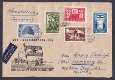 1951. Hamburgba légipostán feladott, díjkiegészített FDC