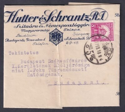 1927. Budapest, helyben feladott céges küldemény - hajtogatott boríték teljes tartalommal