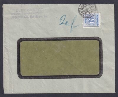 1941. Budapest, helyben feladott levél - ablakos boríték - 20f portóval