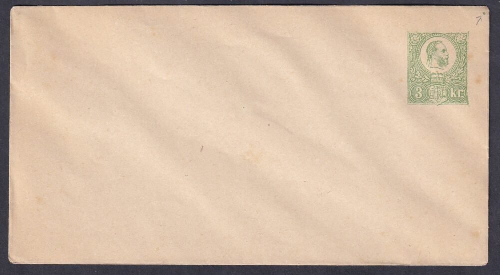 1871. 3kr használatlan díjjegyes boríték – I-lemez III. típus