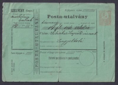 1871. Postautalvány – kitöltött, de fel nem adott példány (rontott?)