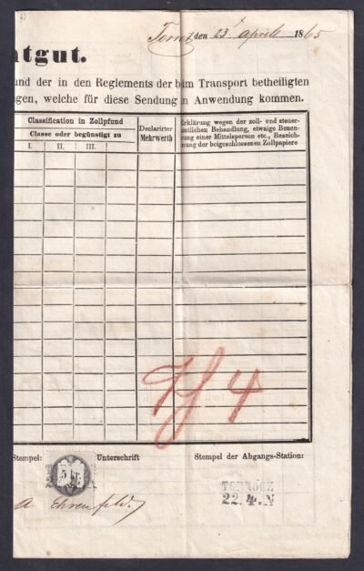 1923. Tornocz, vasuti szállítólevél