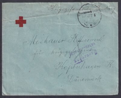 1916. Dán-Vöröskeresztnek feladott cenzúrázott levél