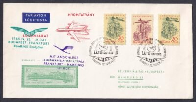 1965. Budapest-Hamburg Különjáraton feladott alklami nyomtatvány boríték