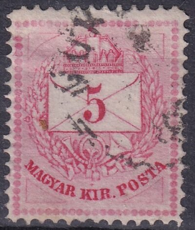 1874. 5kr a balfelső sarokba gyöngy kitörés - ismétlődő lemezhiba
