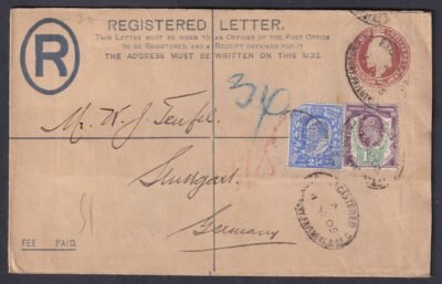 1905. Nagy Britannia, díjkiegészített levelezőlap berfin bélyegekkel