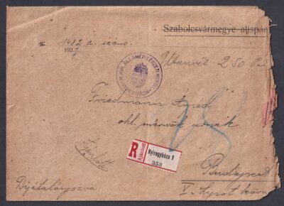 1927. Nyíregyháza, Budapestre feladott ajánlott levél