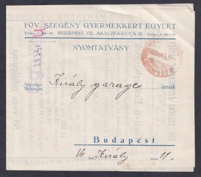 Budapesten helyben feladott nyomtatvány érdekes tartalommal