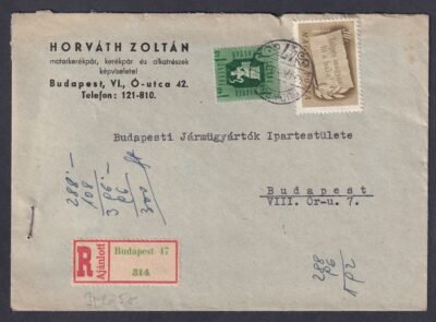 1949. Budapest, helyben feladott ajánlott levél