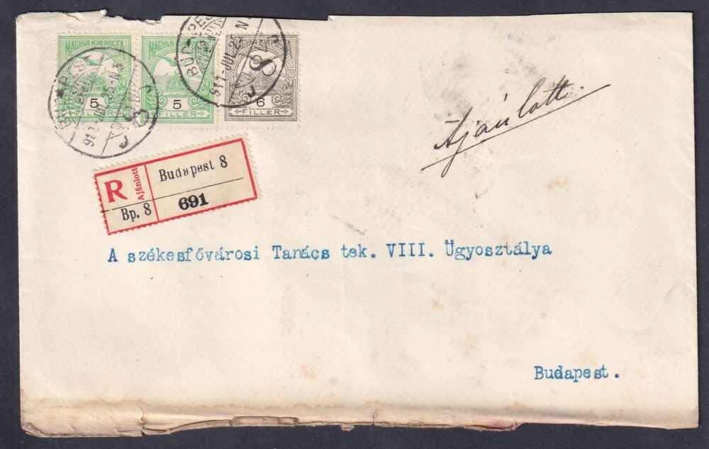 1911. Budapest, helyben feladott ajánlott levél