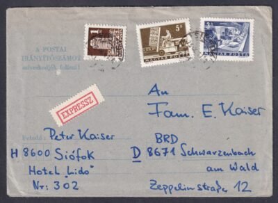 1975. Siófok, NDK-ba feladott expressz levél, teljes tartalommal