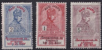 1914. Hasisegély I. 1, 2 és 5 Korona