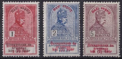 1914. Hasisegély I. 1, 2 és 5 Korona