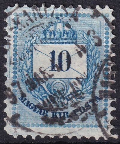 1881. 10kr színes csíkok a bélyegközben (varratfoltok!)