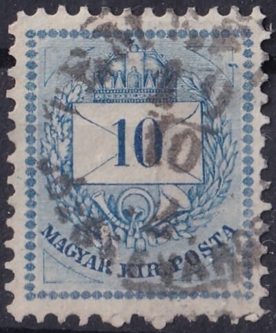 1881. 10 kr – durva lemezkitörés nyoma a jobb felső háromszög függőleges vonalán