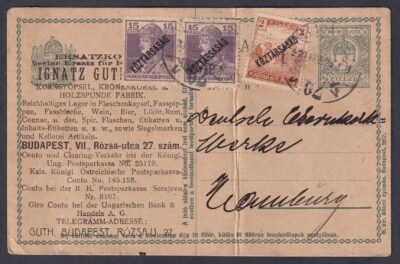 1920. Hamburgba feladott levelezőlap céges nyomtatatással