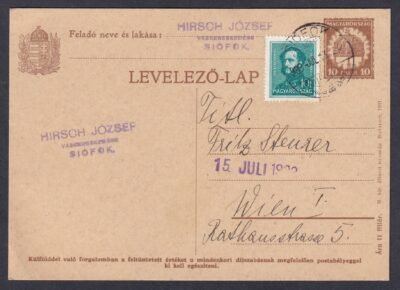 1933. Bécsbe feladott díjkiegészített levelezőlap