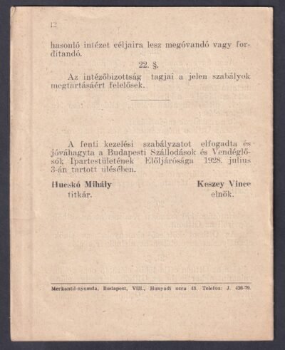 A Szállodások és Vendéglősök Otthona kezelési szabályzata. - Image 2