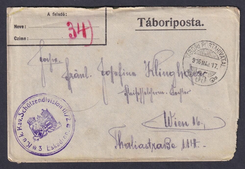 1916. Bécsbe, Táboripostán feladott boríték