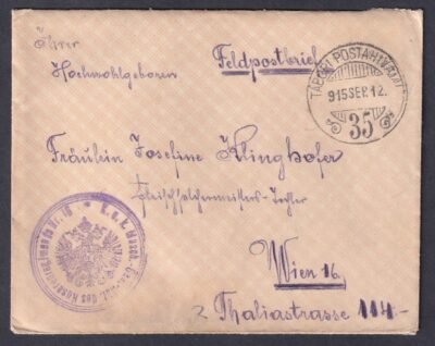 1915. Bécsbe, Táboripostán feladott boríték