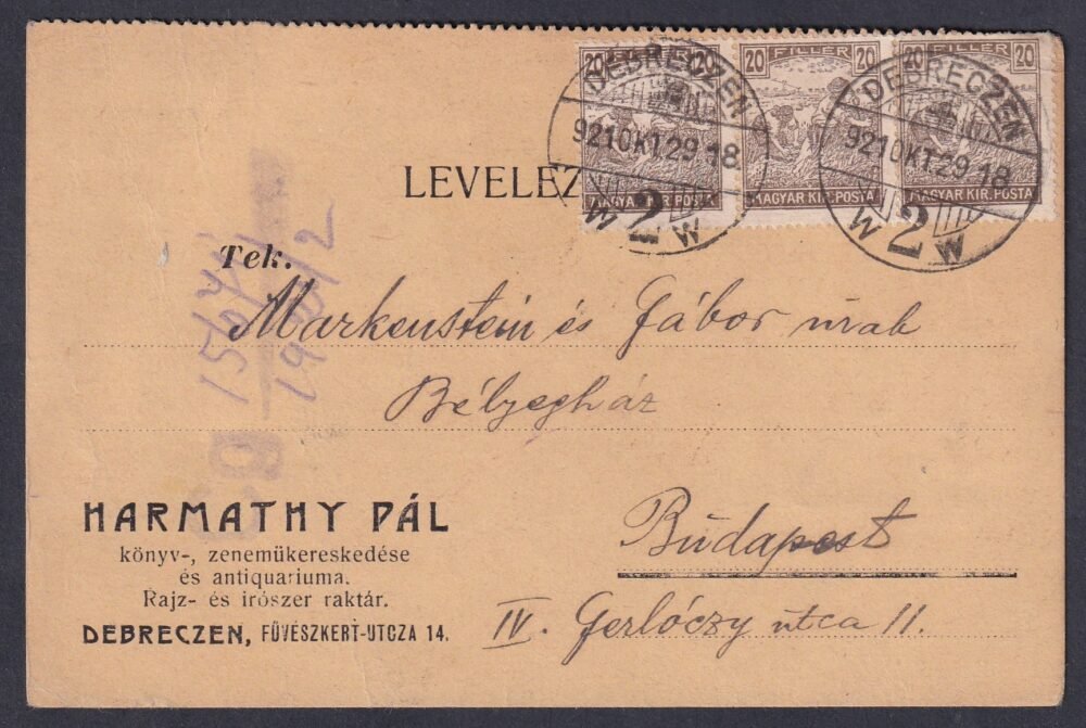 1921. (2.dsz.) Debreczen, Budapestre feladott levelezőlap