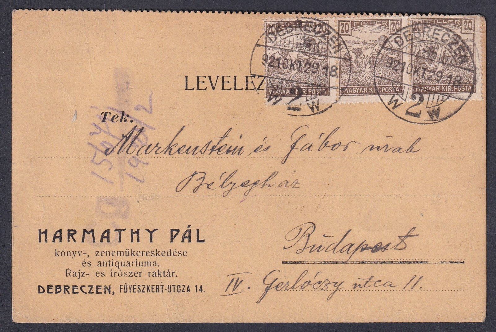 1921. (2.dsz.) Debreczen, Budapestre feladott levelezőlap