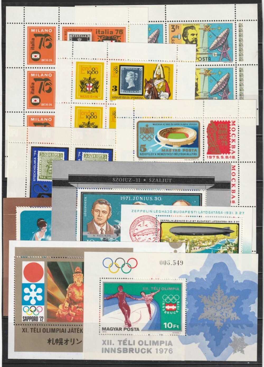 10 db különböző postatiszta blokk és kisív