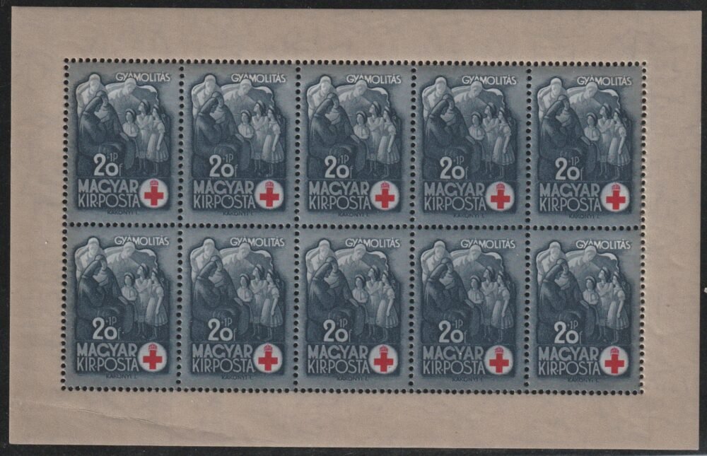 1942. Vöröskereszt 20f kisív
