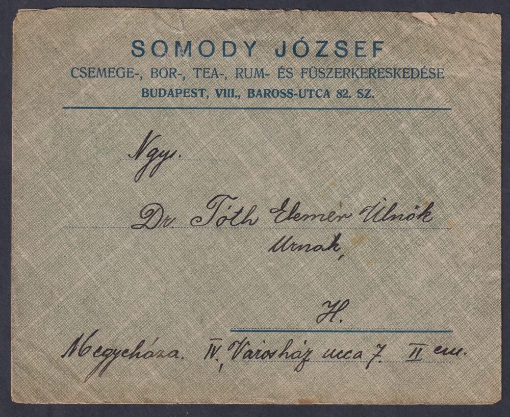 1929. Budapest, helyben feladott levél