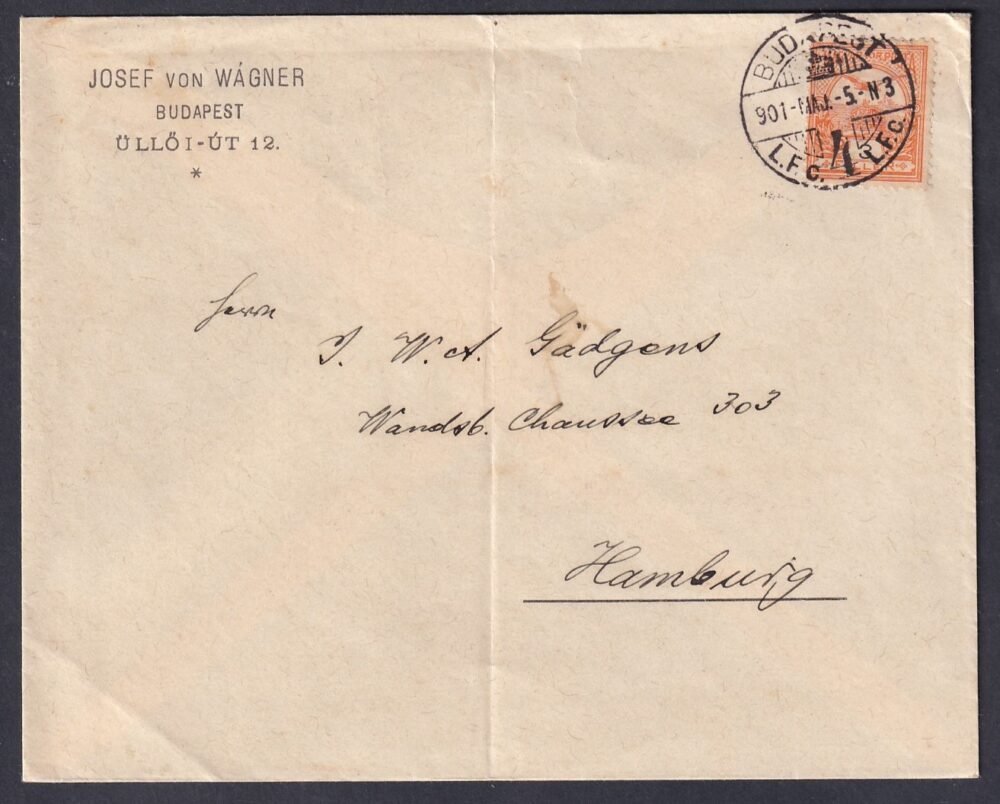 1901. Budapest, Hamburg-ba feladott nyomtatvány boríték