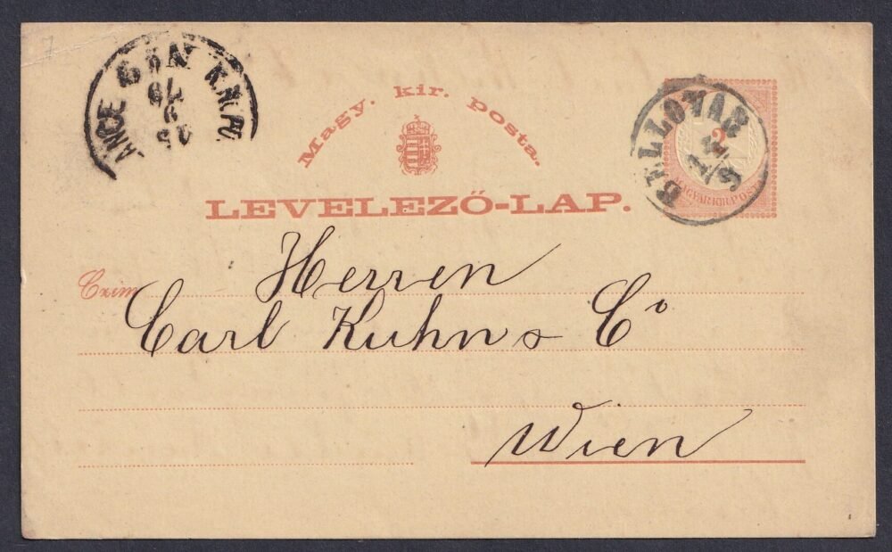 1879. Bellovár, Bécsbe feladott díjjegyes levelezőlap