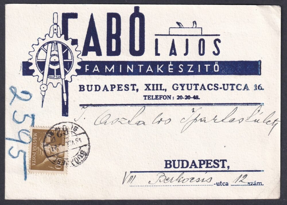 1948. Budapest, helyben feladott dekoratív céges levelezőlap