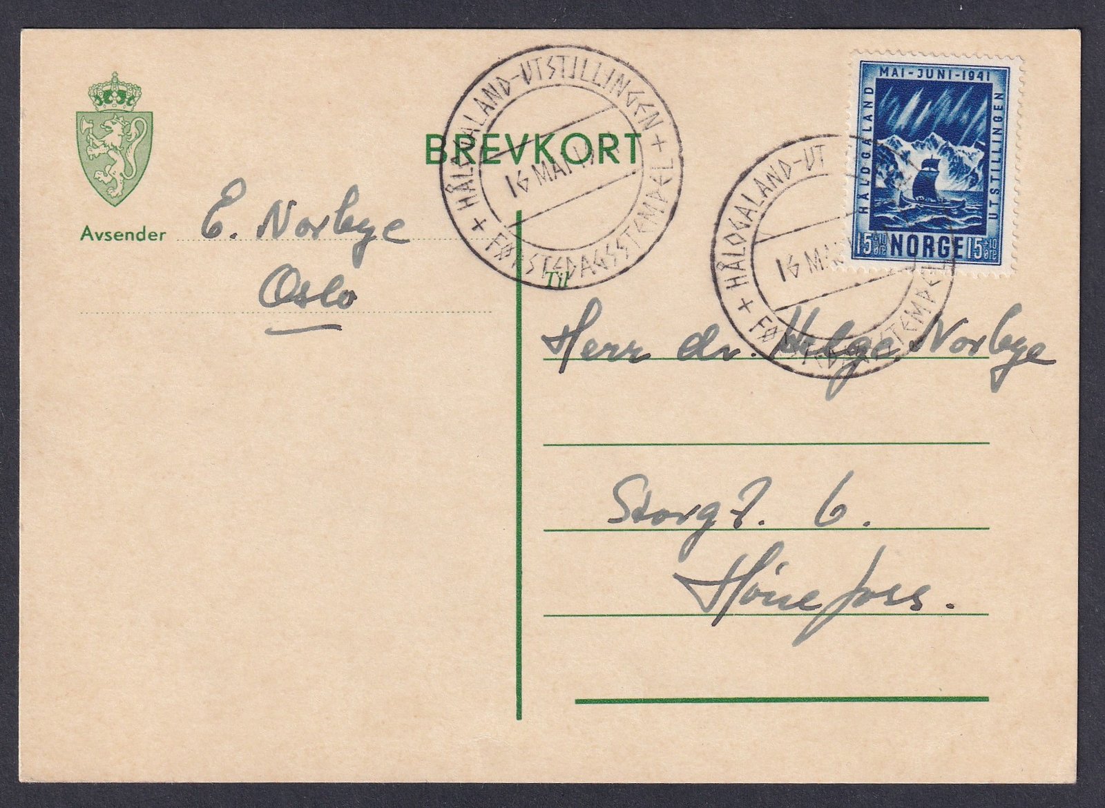 1941. Norvégia levelezőlap