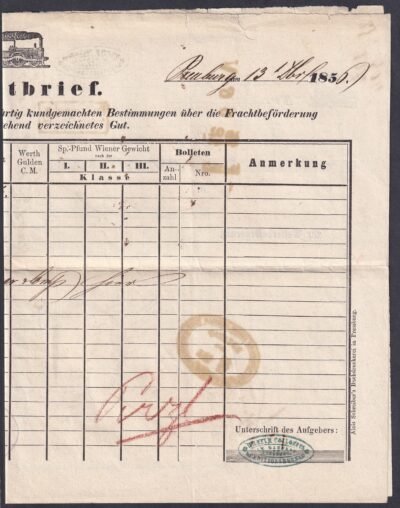 1866. Pest, vasúti fuvarlevél