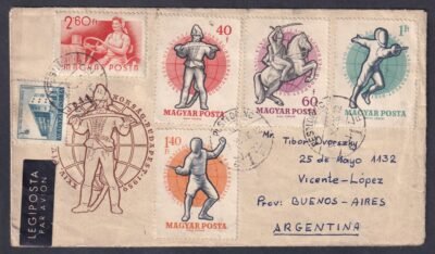 1959. Argentínába feladott díjkiegészített FDC