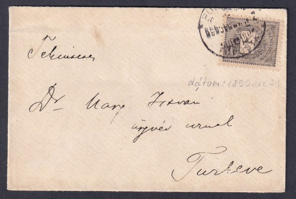 1899. Budapest, Turkevére feladott kis alakú boríték (hölgy levél) - 1 kr 10-ig tarifával