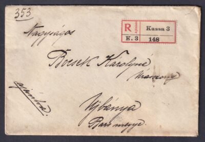 1914. Kassa, Új-Bányára feladott ajánlott levél