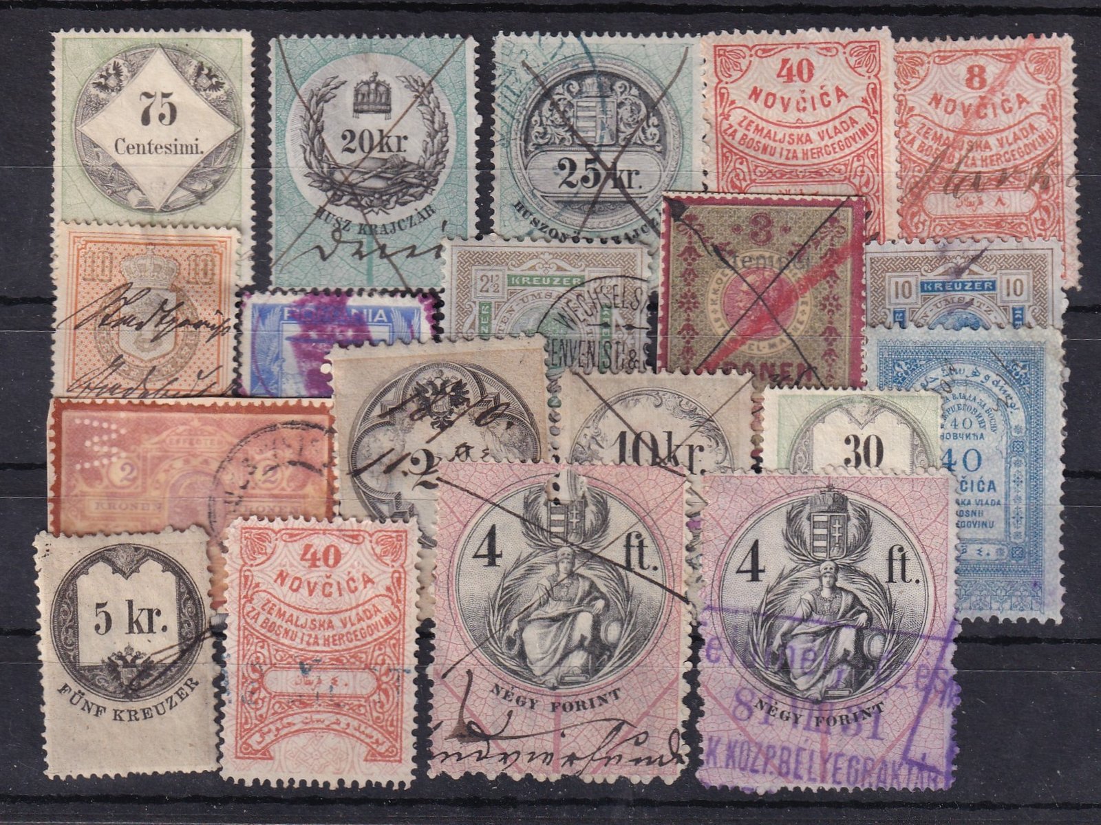 Vegyes illetékbélyeg-összeállítás Magyarországon és a Habsburg Birodalomban