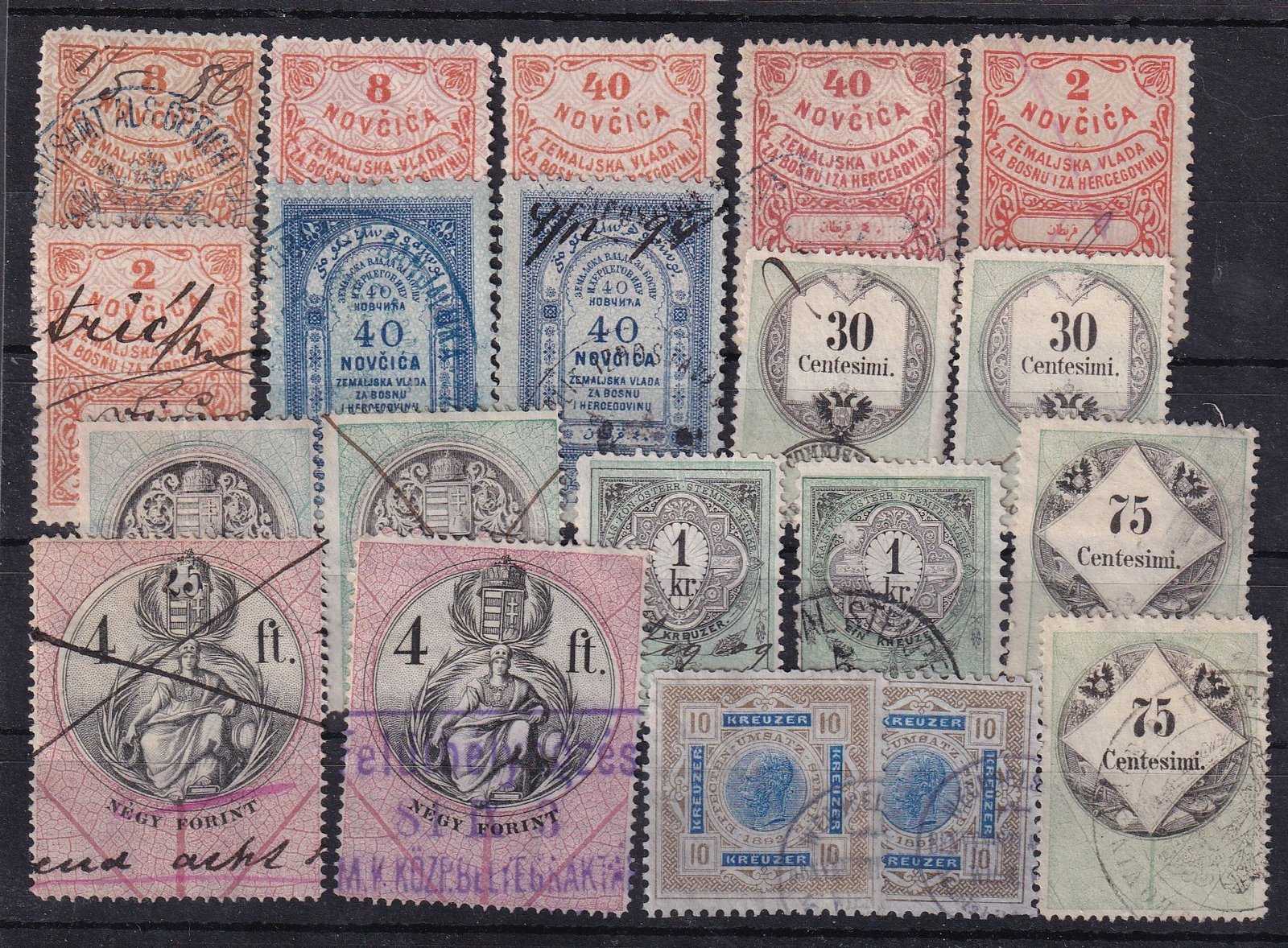 Vegyes illetékbélyeg-összeállítás Magyarországon és a Habsburg Birodalomban